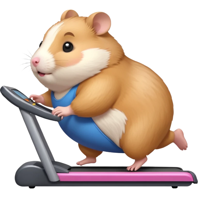fat hamster big belly trying to run on treadmill sideways desperately trying to catch up with speed emoji
