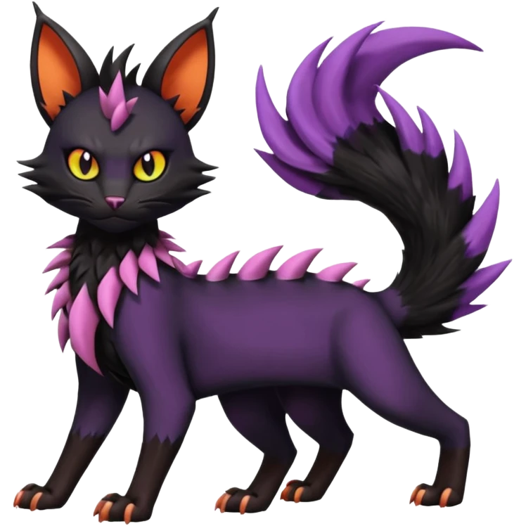 Black edgy Noivern-Noibat-Purloin-Torracat-Lykoi-Caracal-cat-Fakemon-fusion-hybrid-creature emoji