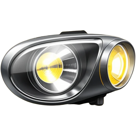 A car headlight, shining brightly with a focused beam of light, cutting through the dark, illuminating the road ahead. The light is intense and clear, often with a white or yellowish glow emoji
