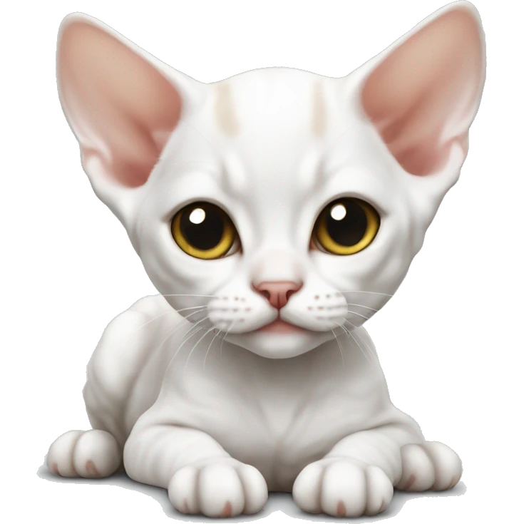 White Devon Rex kitten laying  emoji