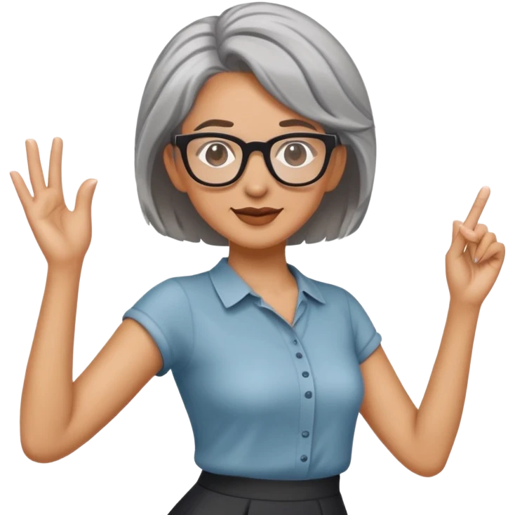 Woman with grey stick up hair and glasses dancing  emoji