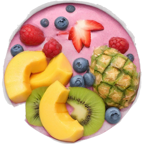 Smoothie bowl with tropical fruits emoji
