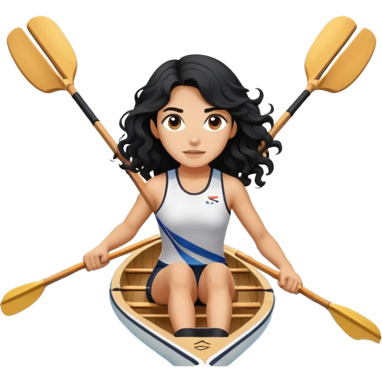 girl with long black wavy hair rowing in Olympic rowing sport, with double oars emoji