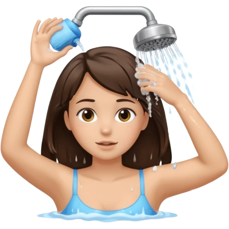 brunette girl washing hair in shower shoulders up emoji
