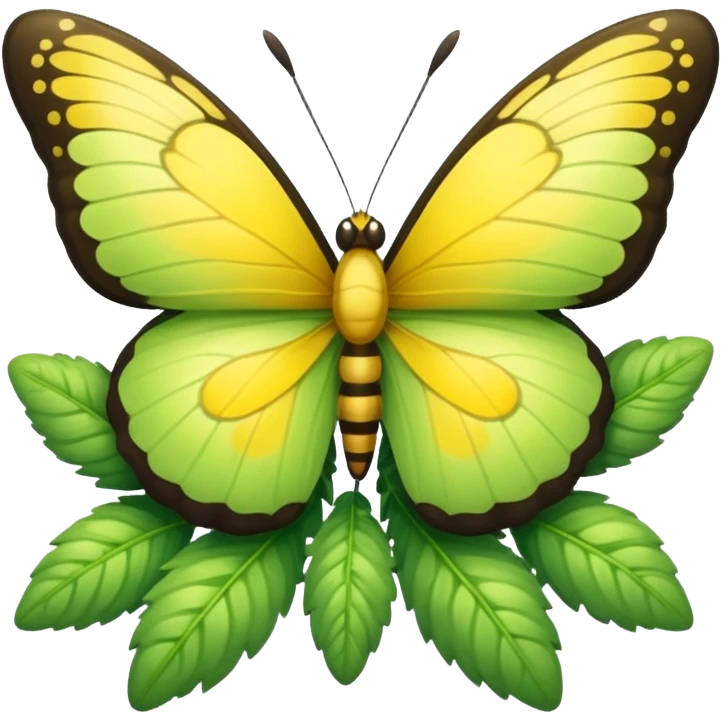 A fluffy bush with soft light-green foliage and a small butterfly emoji