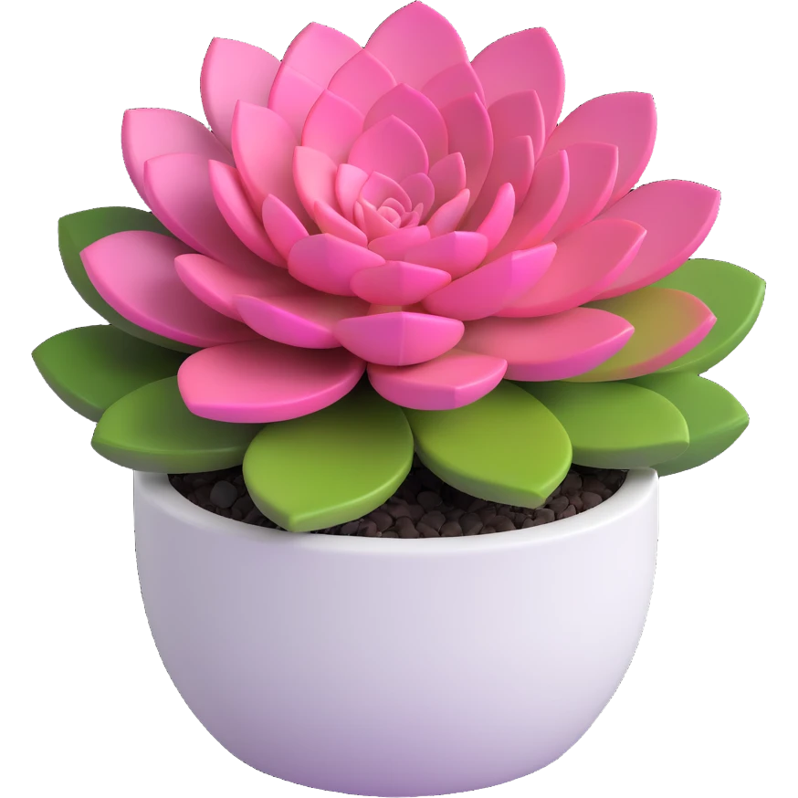 3D style succulent pink and green in a round white pot emoji