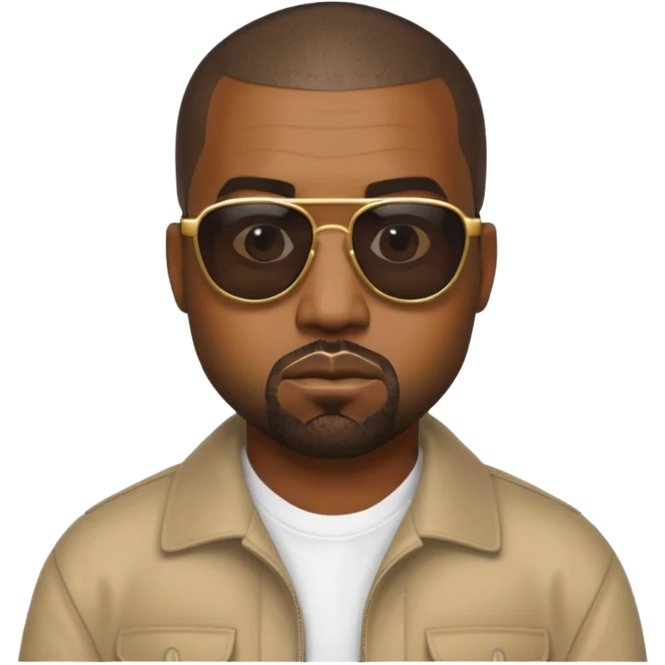 Kanye West with iconic sunglasses, confident expression, apple emoji style emoji