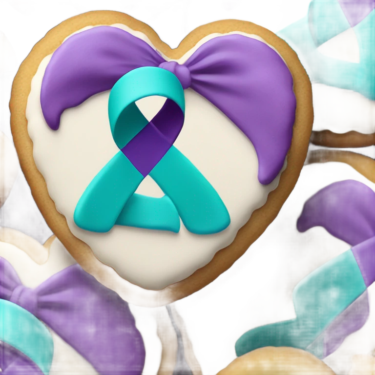 Purple teal Suicide awareness ribbon on heart ookie emoji
