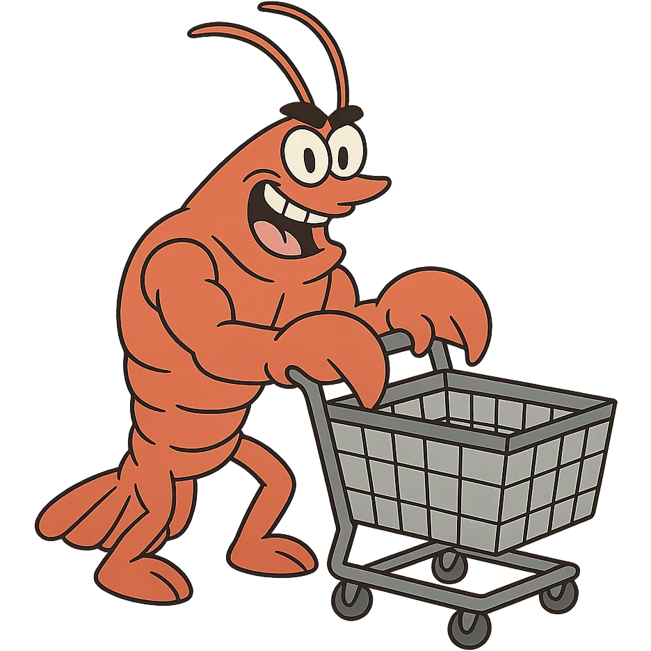 strong lobster pushing a shopping cart, transparent background emoji