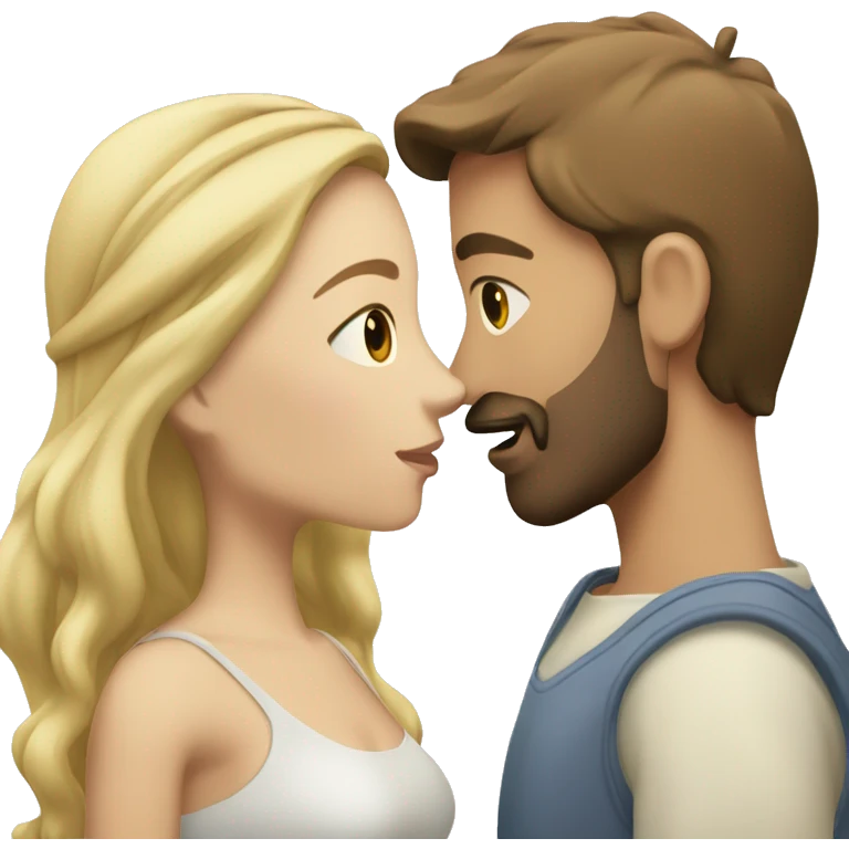 couple kissing, him with brown hair, beard and eyes, white skin; her with blonde hair, brown eyes, white skin emoji