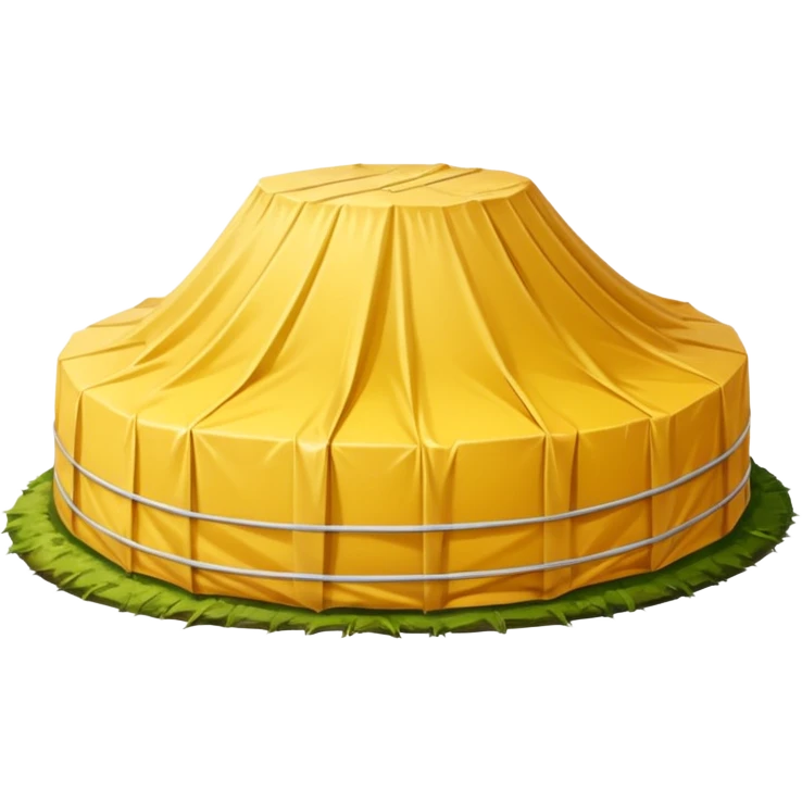 a mound of yellowish pressed silage, covered by plastic sheeting, but uncovered on one side emoji