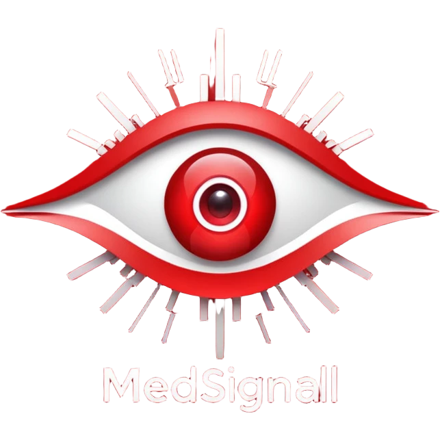 Eye-catching logo for MedSignal, red pulse cutting through geometric forms forming the letters ‘AI’, glowing red highlights with smooth, modern lines, clean white background, powerful and memorable for a tech-forward healthcare brand emoji