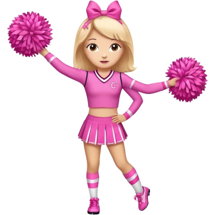 give me a full-length cheerleader in pink with pink pom poms and a breast cancer ribbon on the top emoji