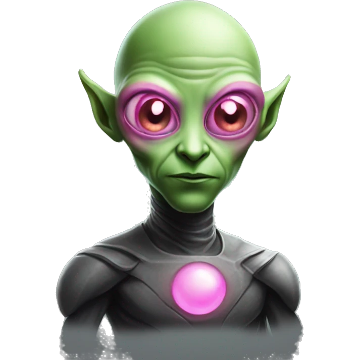 proud and bald green alien with huge pink eyes alien emoji