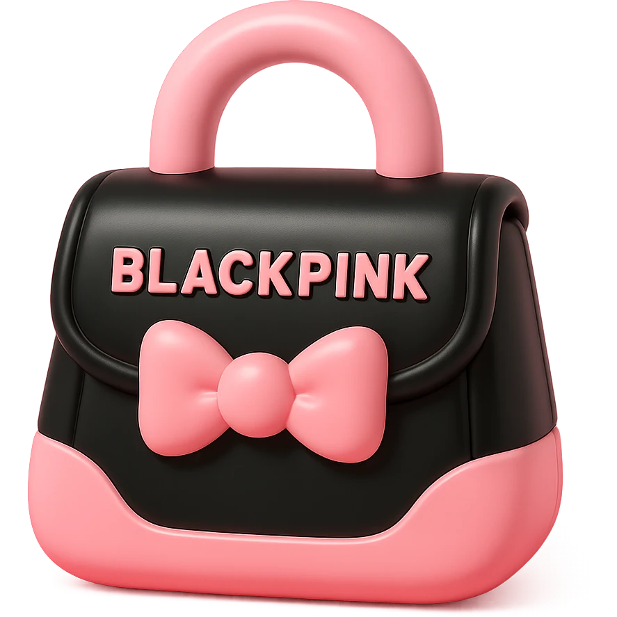 BLACKPINK-inspired gothic clutch bag, no hearts, glossy and stylish, black and pink emoji