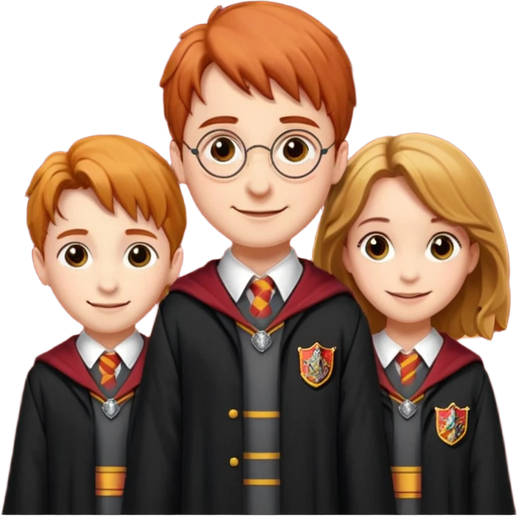 harry potter, ronald weasley and hermione granger in gryfinndor uniform emoji