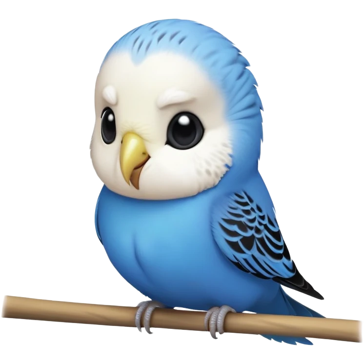 cinematic-cute-blue-budgie-portrait-emoji,-head-tilted-playfully-and-inquisitively,-featuring-a-brilliant-blue-feathered-fur-and white and black feathered face-with-a-natural-sheen,-round,-sparkling-dark-eyes-filled-with-curiosity,-simplified-yet-irresistibly-adorable emoji