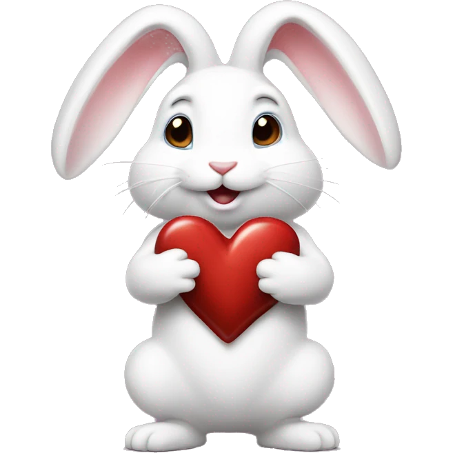 White bunny standing up on its hind legs, eating Valentine chocolate  emoji