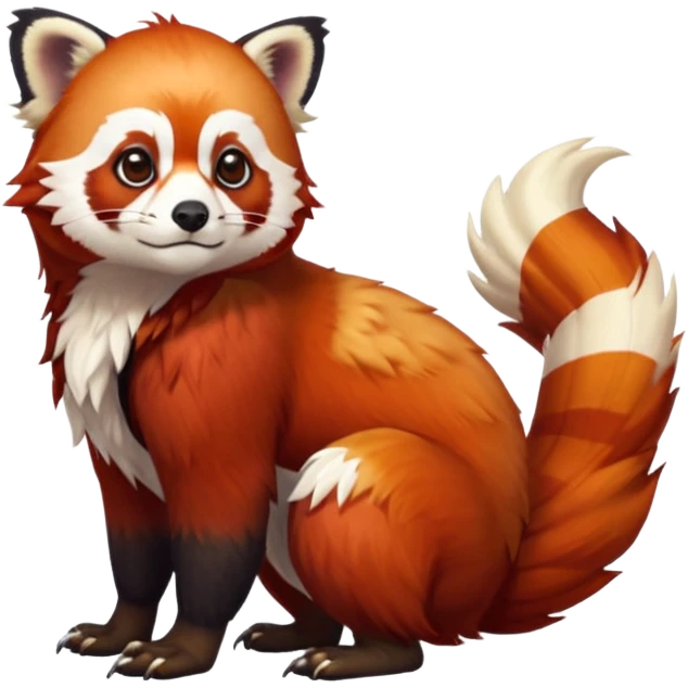 A beaked beaky 4-legged, feral, digitigrade, lanky, elegant, Red-Panda-Gryphon-Griffin-Griff-Avian-hybrid, full body, cute, realism, hyper-realistic  emoji