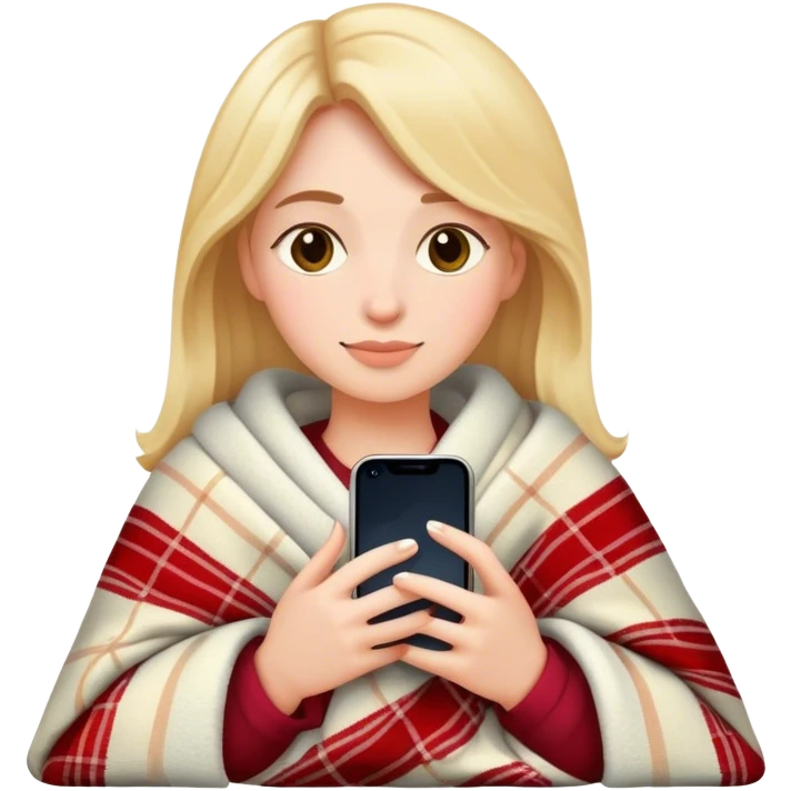 woman in cozy blanket with iPhone, iPhone style emoji emoji