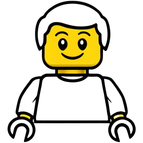 A cute Lego-style minifigure head with a happy expression emoji