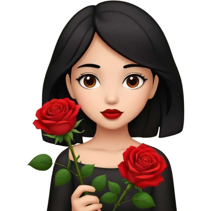 Medium skin color girl, with black hair bring red rose  emoji