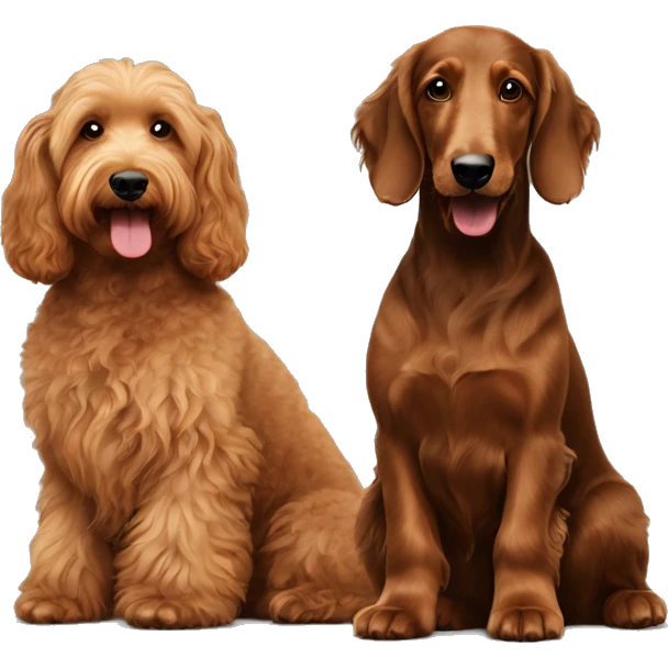Large Brown goldendoodle and a black and brown longhair dachshund sitting together  emoji