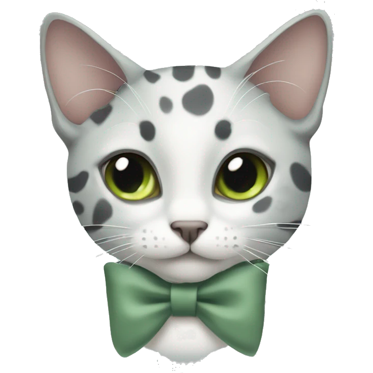 Grey and white spotted cat with sage green bow at neck emoji