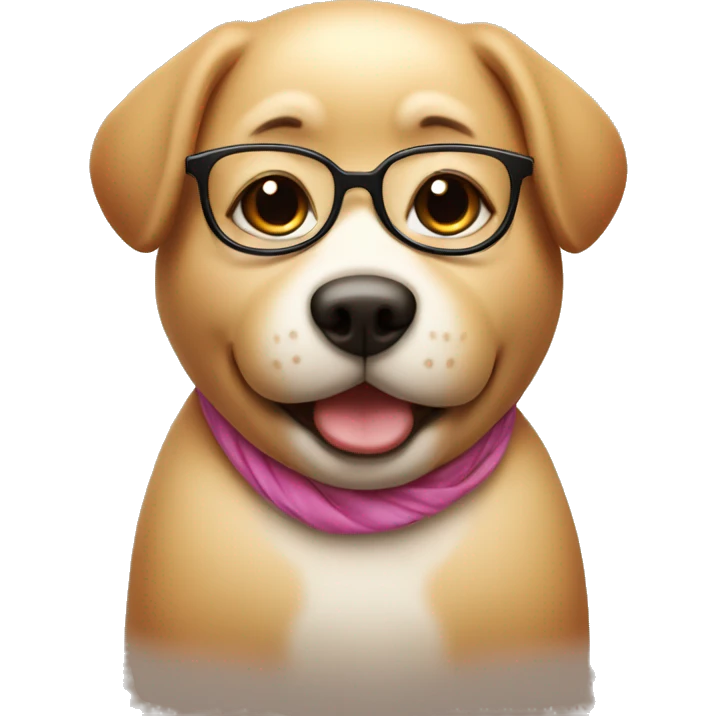 a cute fat girl, with glasses, looks like a dog, happy emoji