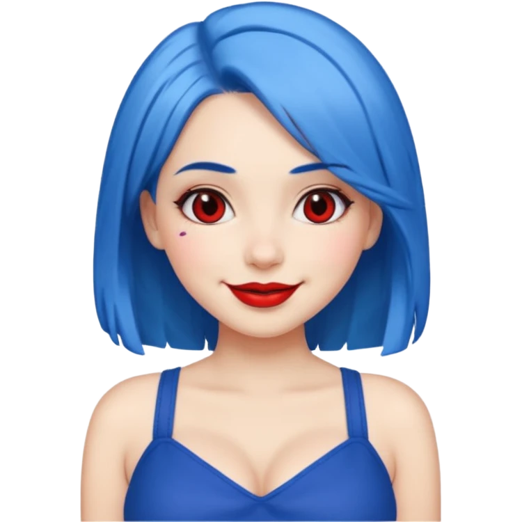 büyük memeli mavi saçlı çok güzel bir kız mini etekli kırmızı ruj emoji