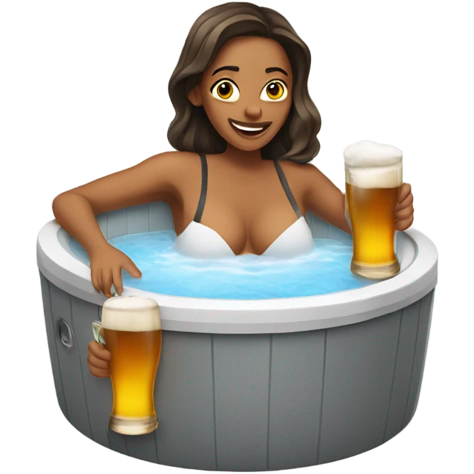 Woman in hot tub with beer emoji