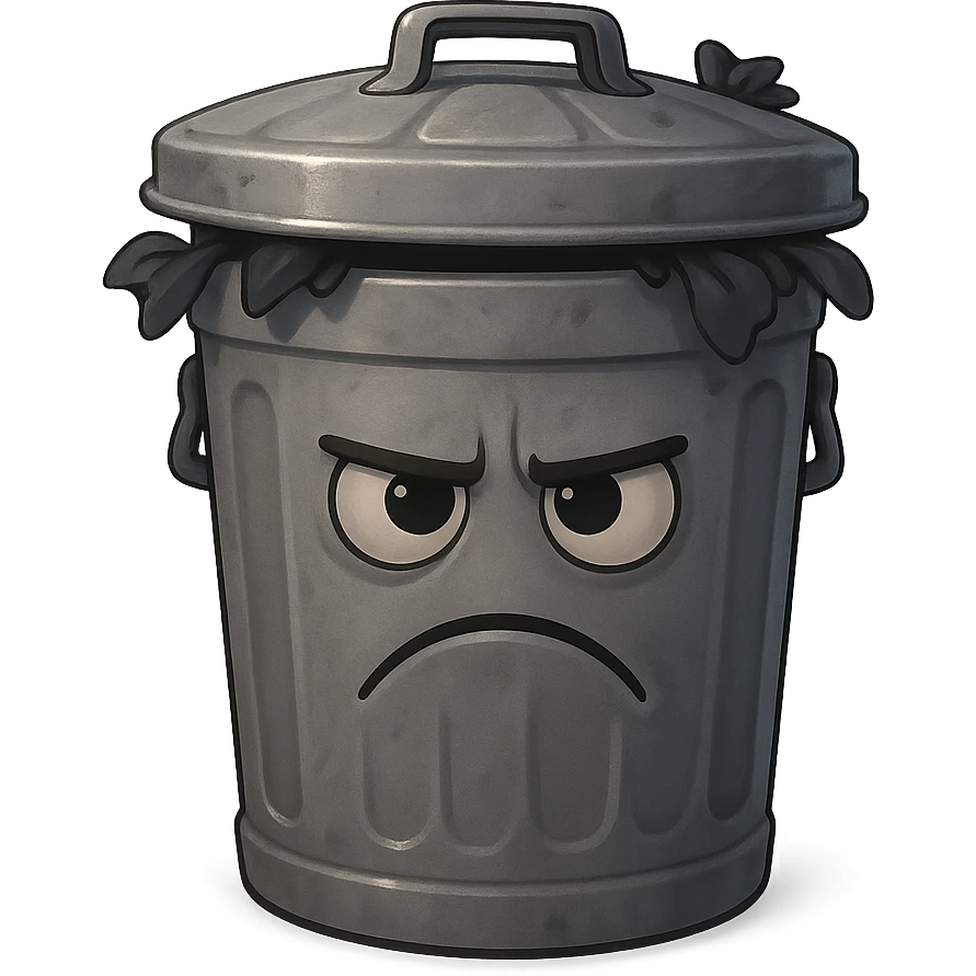 Draw a Pixar-style trash can. The trash can should be visible from the front and top—negative face, eye, and mouth. emoji