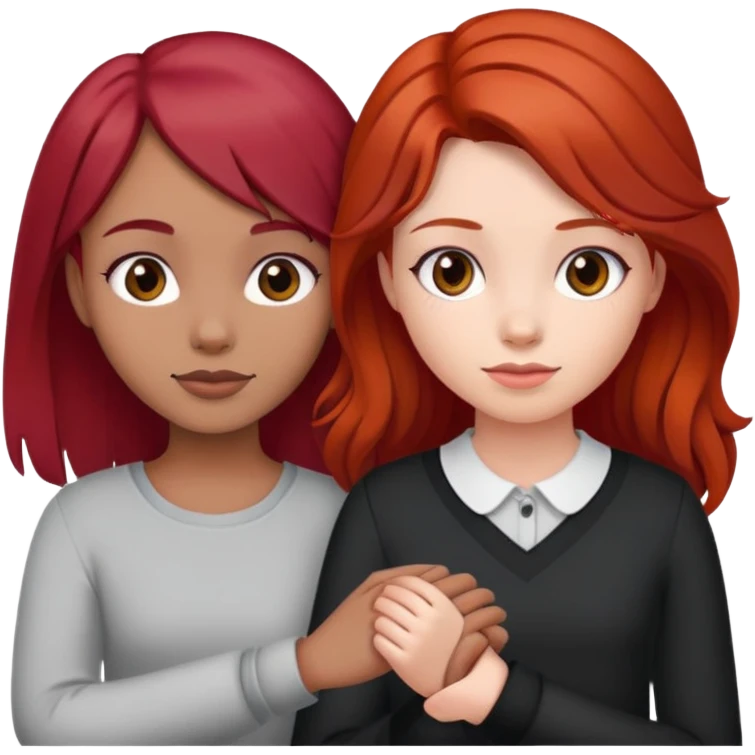 Girl with red hair and girl with dark brown hair holding hands  emoji