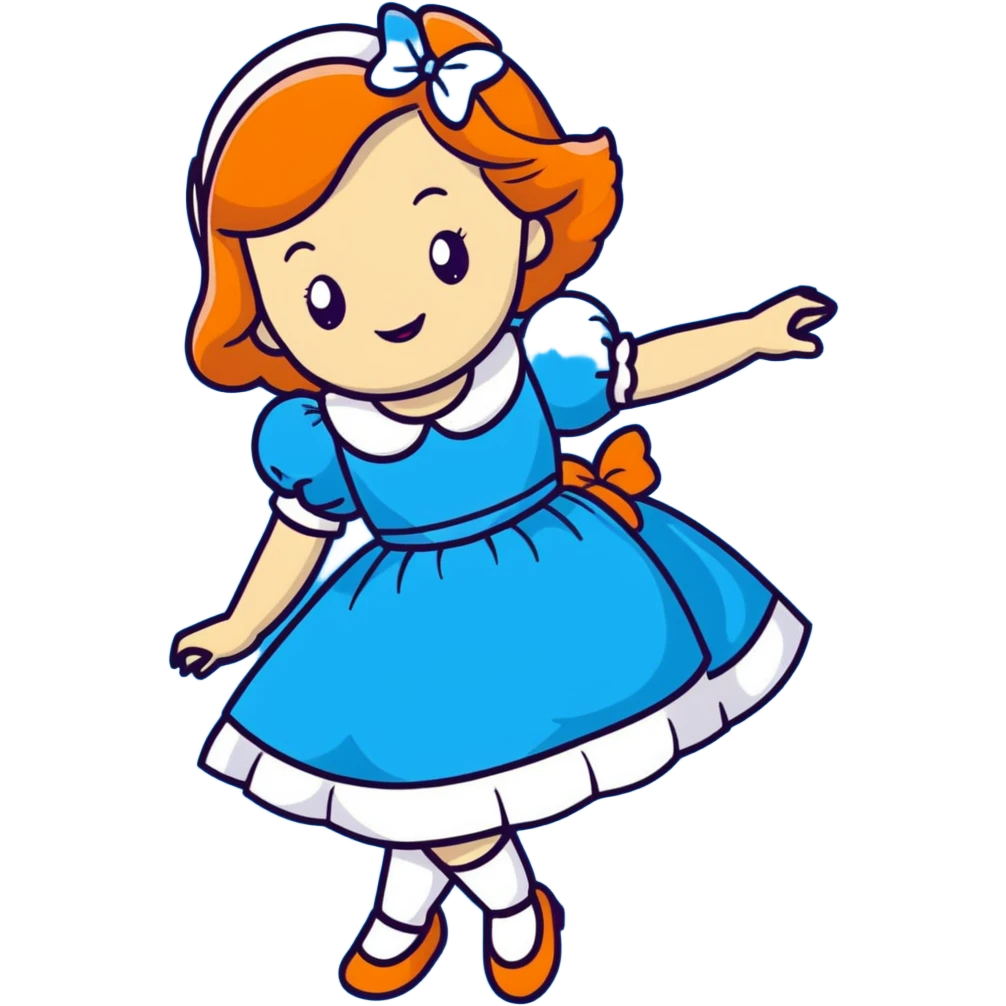 Disney's animated Alice in Wonderland curtseying with a bright cheerful smile in her blue dress emoji