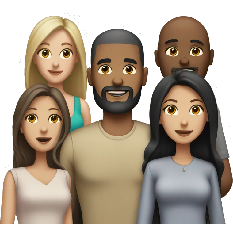 1 brown bald guy with beard and 3 women with long black hair emoji
