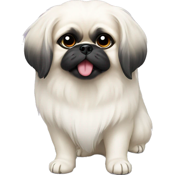 White Pekingese with a black ear emoji