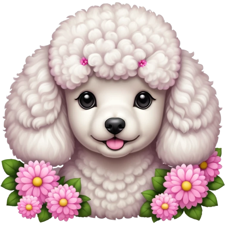 Poodle with flowers next to it  emoji