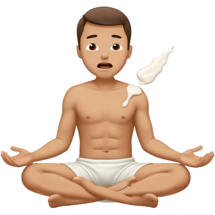 Man sitting on the floor exhausted mouth open eyes closed chest covered in white lotion emoji