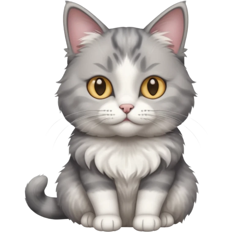 a realistic looking very fluffy grey and white cat sitting up straight emoji