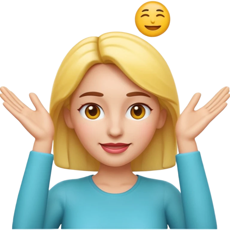 Apple-style 3D emoji of a cartoon woman with both hands placed at the sides of her forehead, as if pointing or highlighting the forehead area, cheerful and clear expression, colorful emoji style, no background. emoji