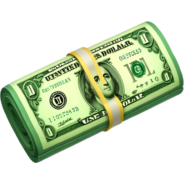 a single rolled US dollar bill, 3D style, no backgrou emoji