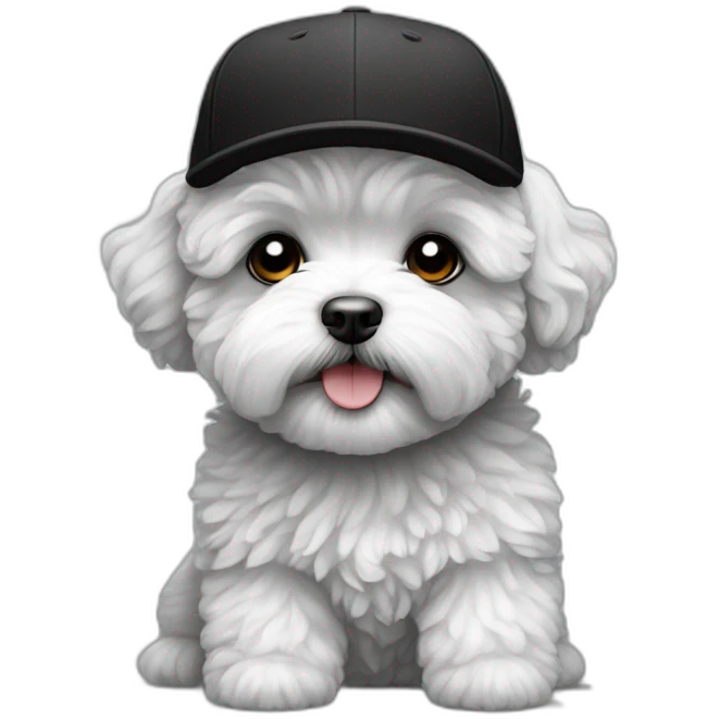 Maltipoo, black and white, with black cap emoji