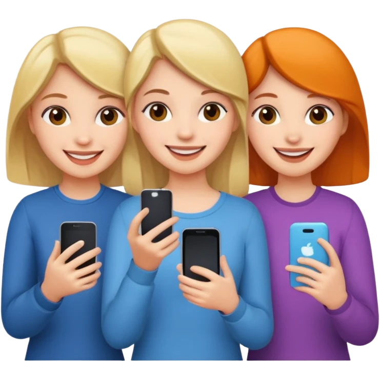 Three girls taking selfie emoji