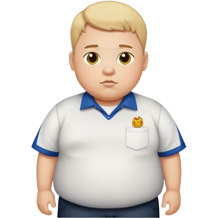 A fat boy with school shirt and his hair is short  emoji