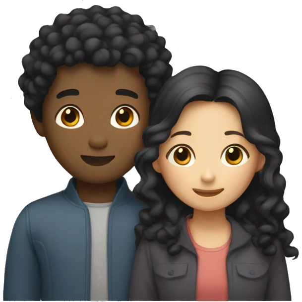 Asian girl, which has straight hair, and black boy, which had curly hair, as a couple hugging emoji