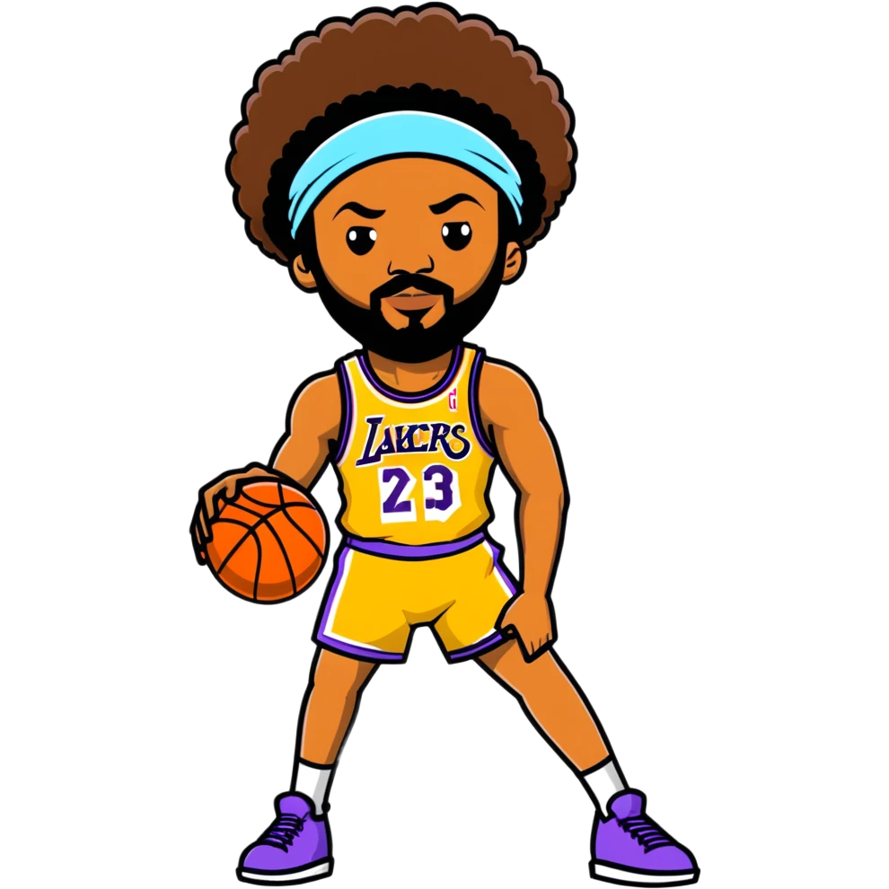 Wilt Chamberlain basketball player, tall, afro, headband, holding basketball emoji