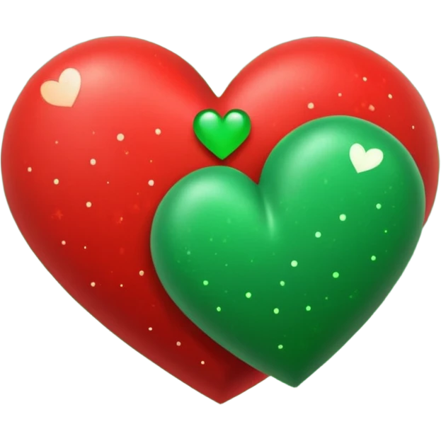 two hearts orbiting around each other like binary stars. one is red, the other is green emoji