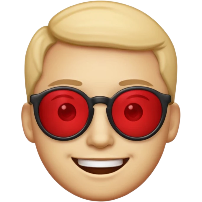 A simple smiling emoji with red lens glasses and black frames emoji