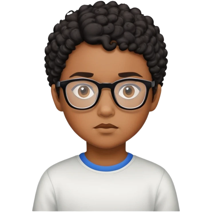 "- Nam
- 10 tuổi
- Da nâu
- Tóc ngắn, đen, xoăn
- mặt nghiêm túc
- Đeo kính
" emoji