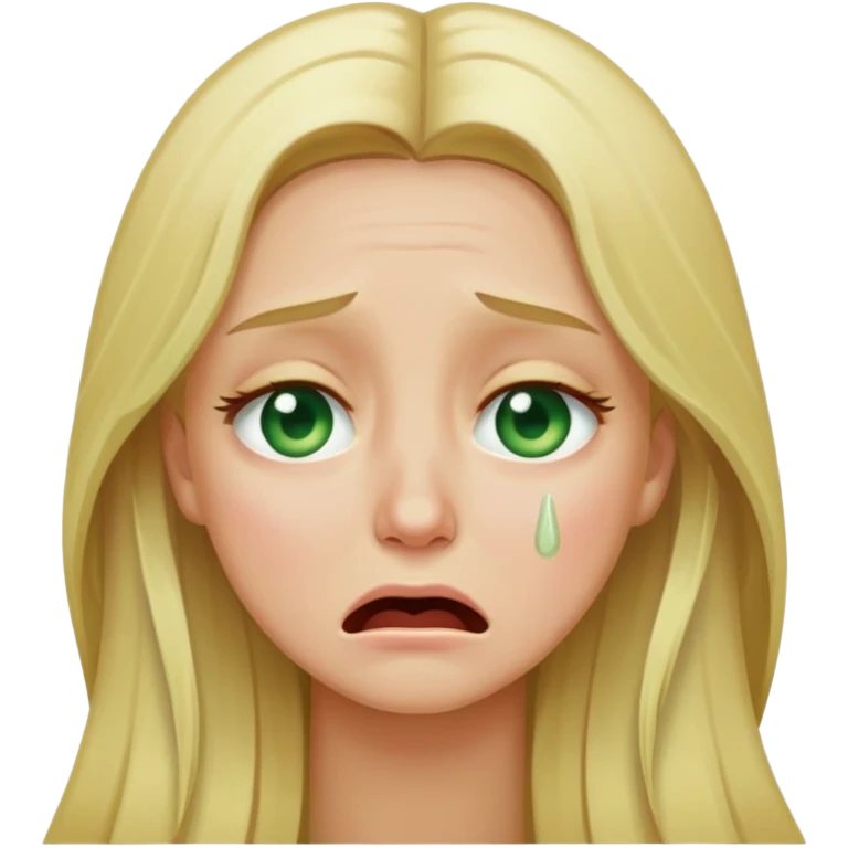 blonde with long hair and pale green eyes, crying, emoji style emoji